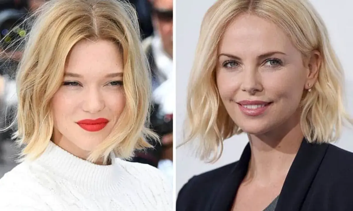 Dos actrices con un blunt bob despuntado rubio. La de la izquierda, con labios rojos, y la de la derecha, con una sonrisa sutil.