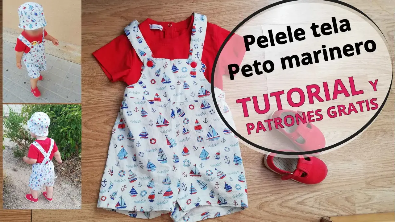 Conjunto marinero para bebé: pelele con estampado de barcos y gorro. Tutorial y patrones gratis disponibles.