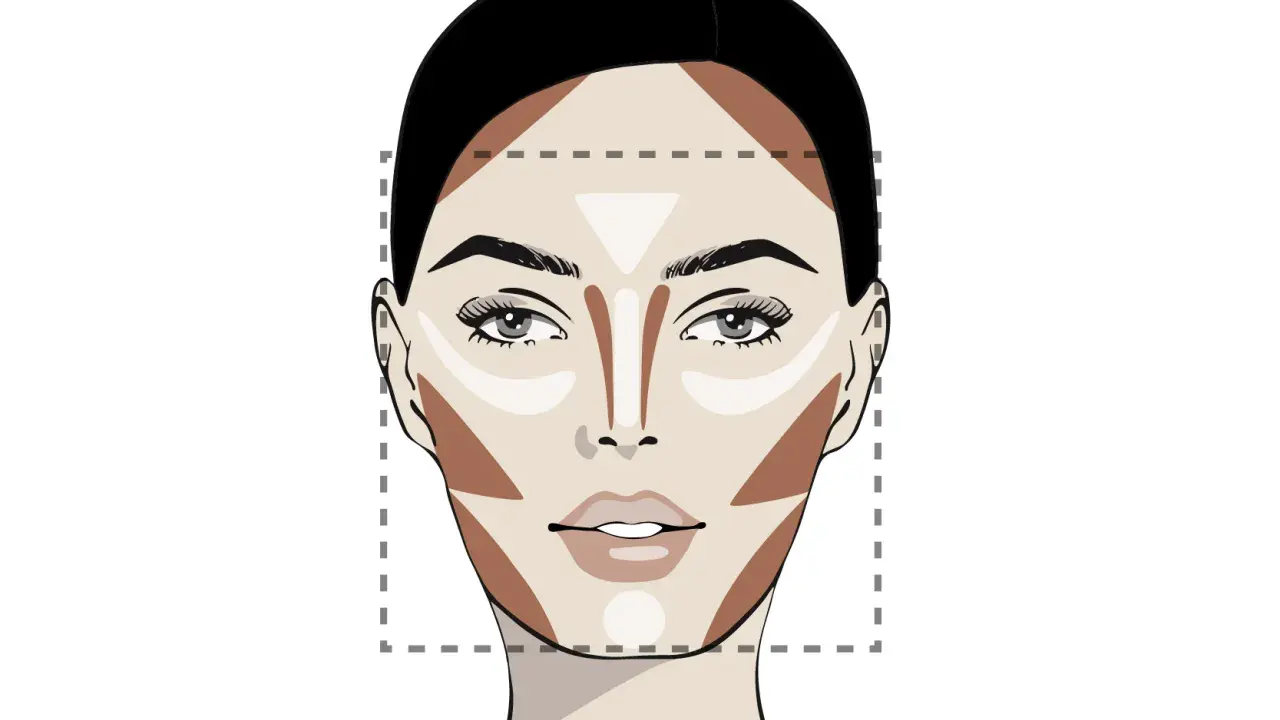 Ilustración de rostro femenino con contorno y luces, mostrando que es visagismo para realzar facciones.