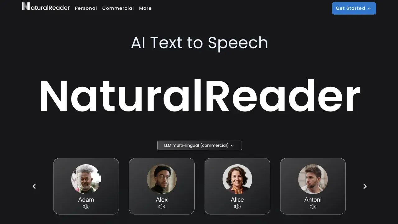 Voci AI di Natural Reader: Adam, Alex, Alice e Antoni, pronti a dare vita ai tuoi testi con un natural reader italiano.