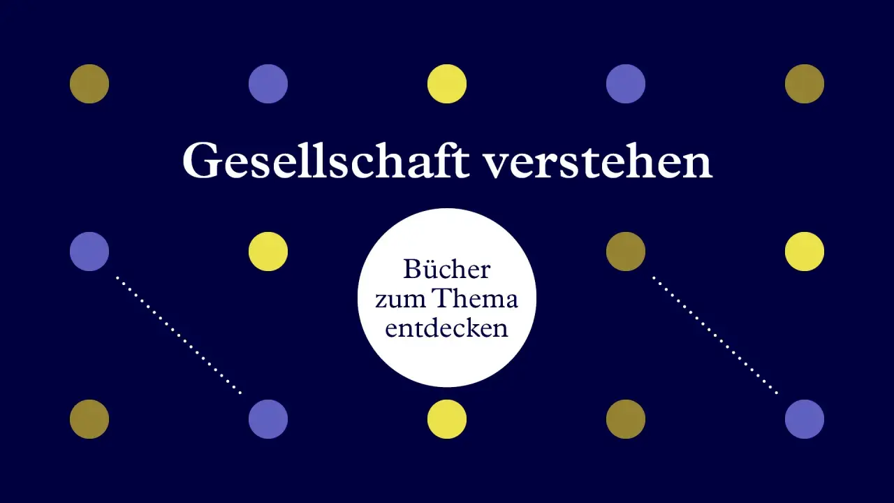 Gesellschaft verstehen" – Bücher zum Thema entdecken. Bunte Punkte und Linien symbolisieren Verbindungen in unserer Gesellschaft.