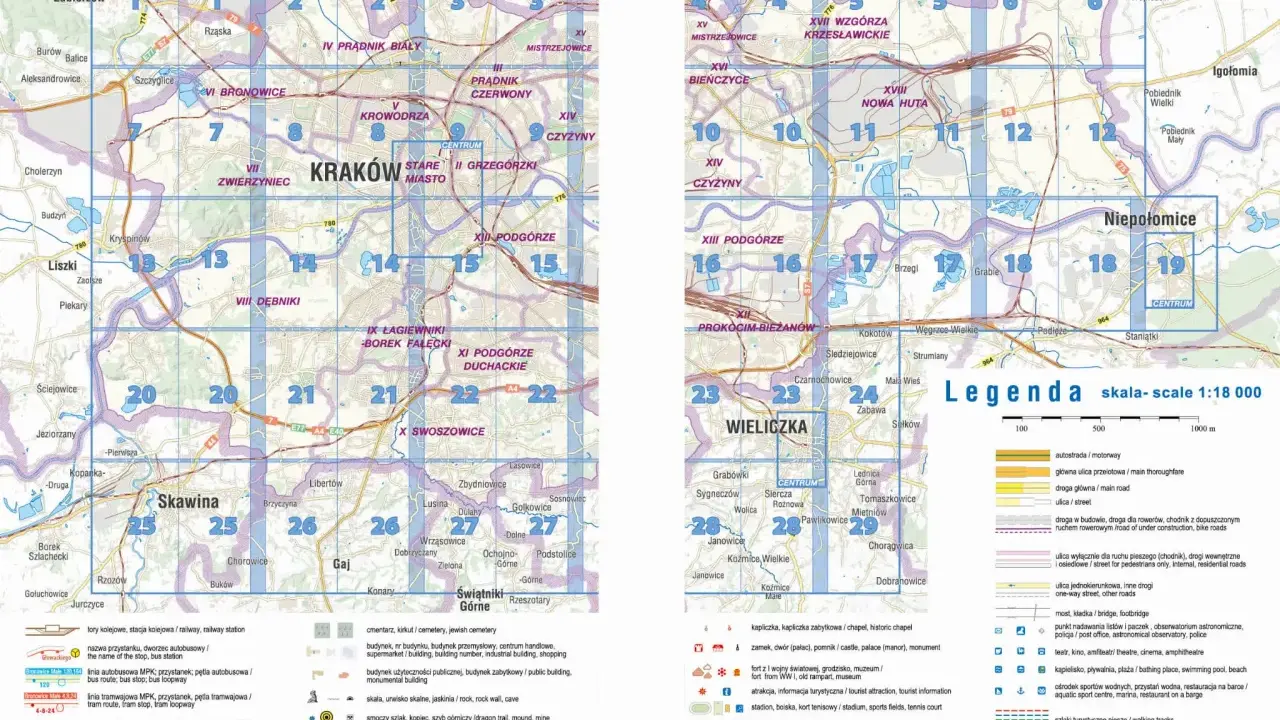 Mapa Krakowa i okolic z zaznaczonymi szlakami turystycznymi, idealna do odkrywania **atlas obscura krakow**.