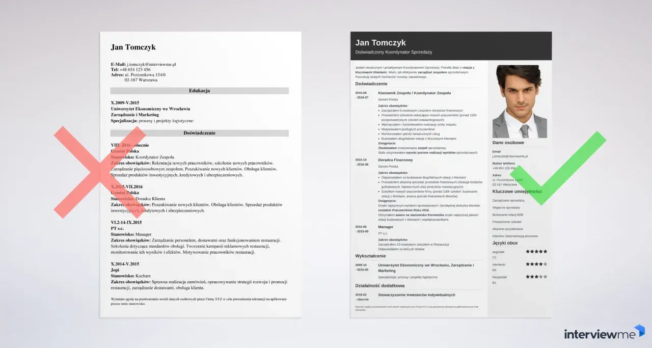 CV Jana Tomczyka, doświadczonego Koordynatora Sprzedaży, z kluczowymi umiejętnościami w zarządzaniu sprzedażą i budowaniu relacji B2B.