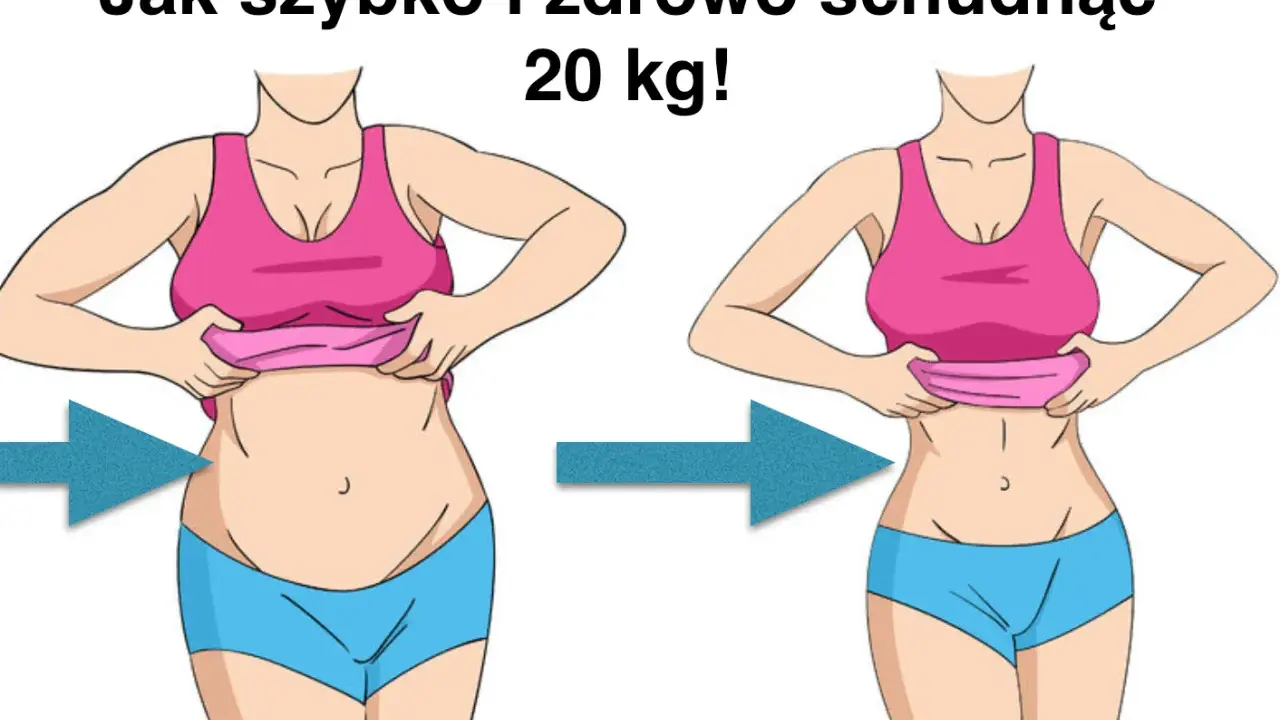 Ilustracja pokazuje metamorfozę sylwetki, jak szybko schudnąć 20 kg. Przed i po odchudzaniu.