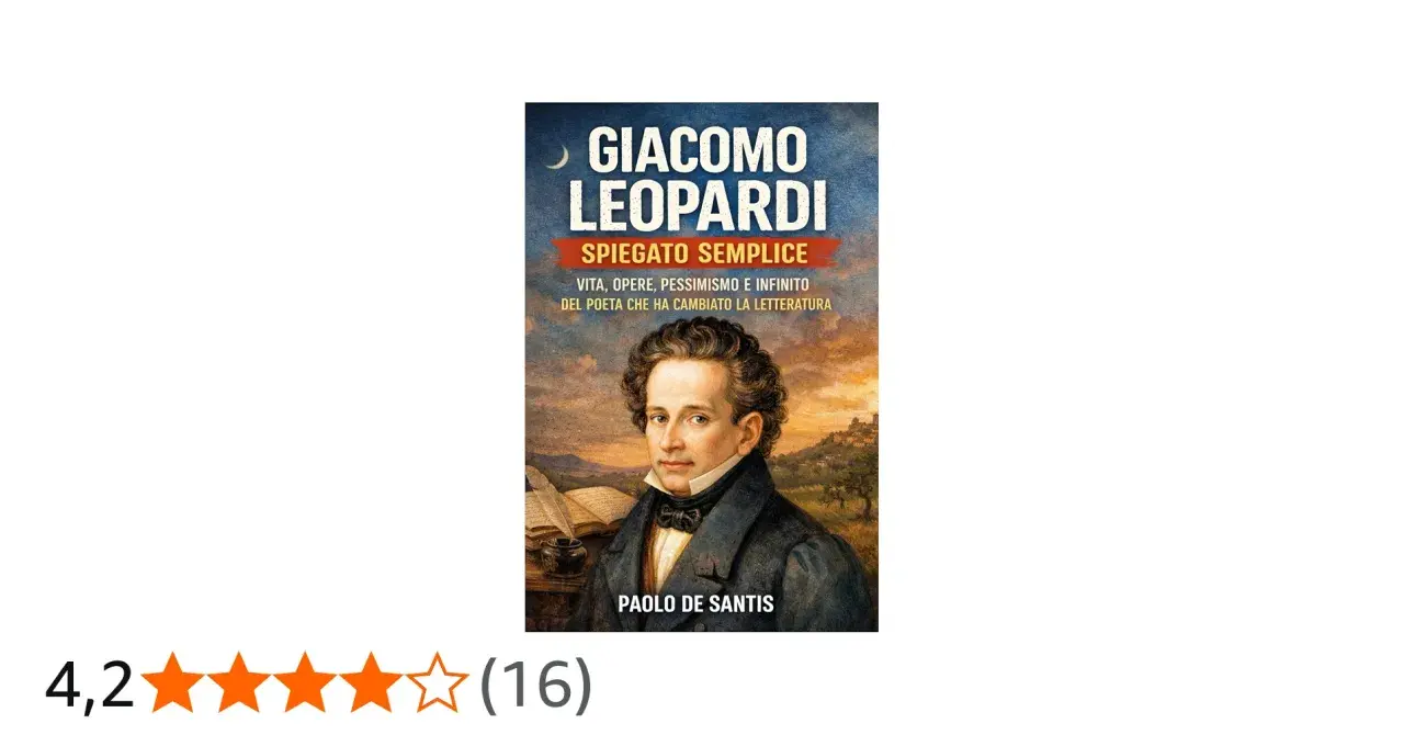 Copertina libro "Giacomo Leopardi Spiegato Semplice": vita, opere, pessimismo e infinito del poeta. Un riassunto per capire il suo impatto.