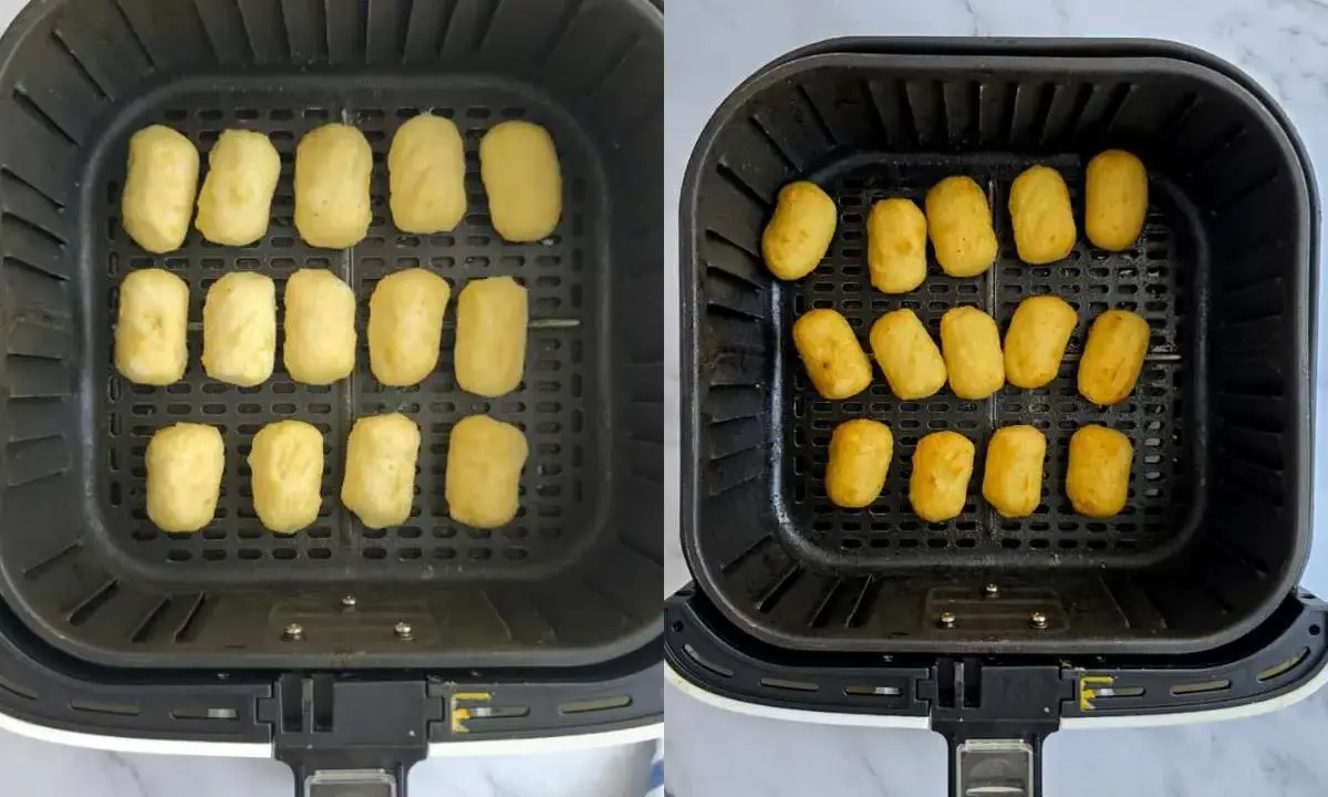Croquetas doradas en freidora de aire, listas para disfrutar.