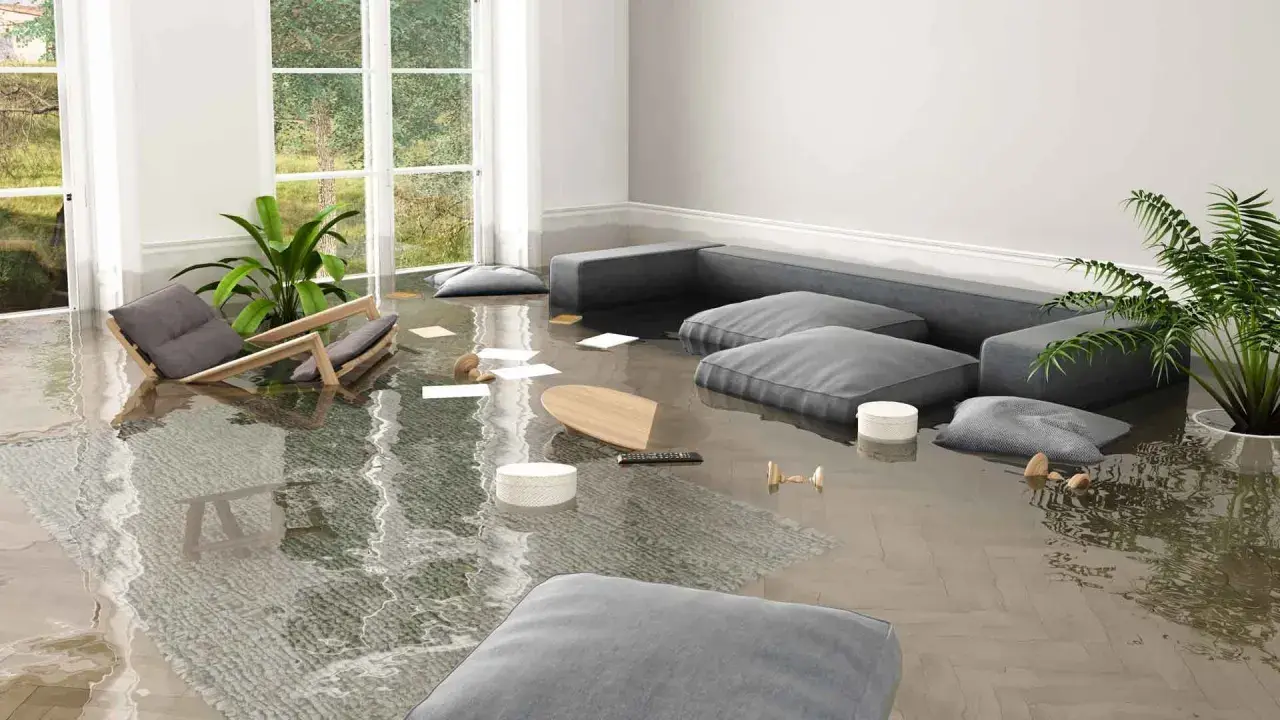 Un salon inondé, un fauteuil renversé, des coussins flottants. Que faire en cas de dégât des eaux ?