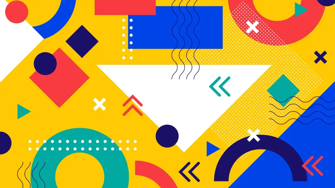 Kolorowe kształty geometryczne tworzą dynamiczne tło na wizytówkę.