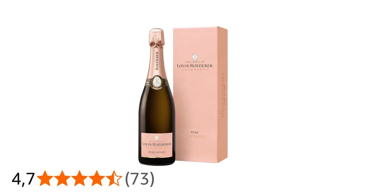 Louis Roederer Rosé Vintage 2014 Champagnerflasche mit passender rosafarbener Geschenkbox.