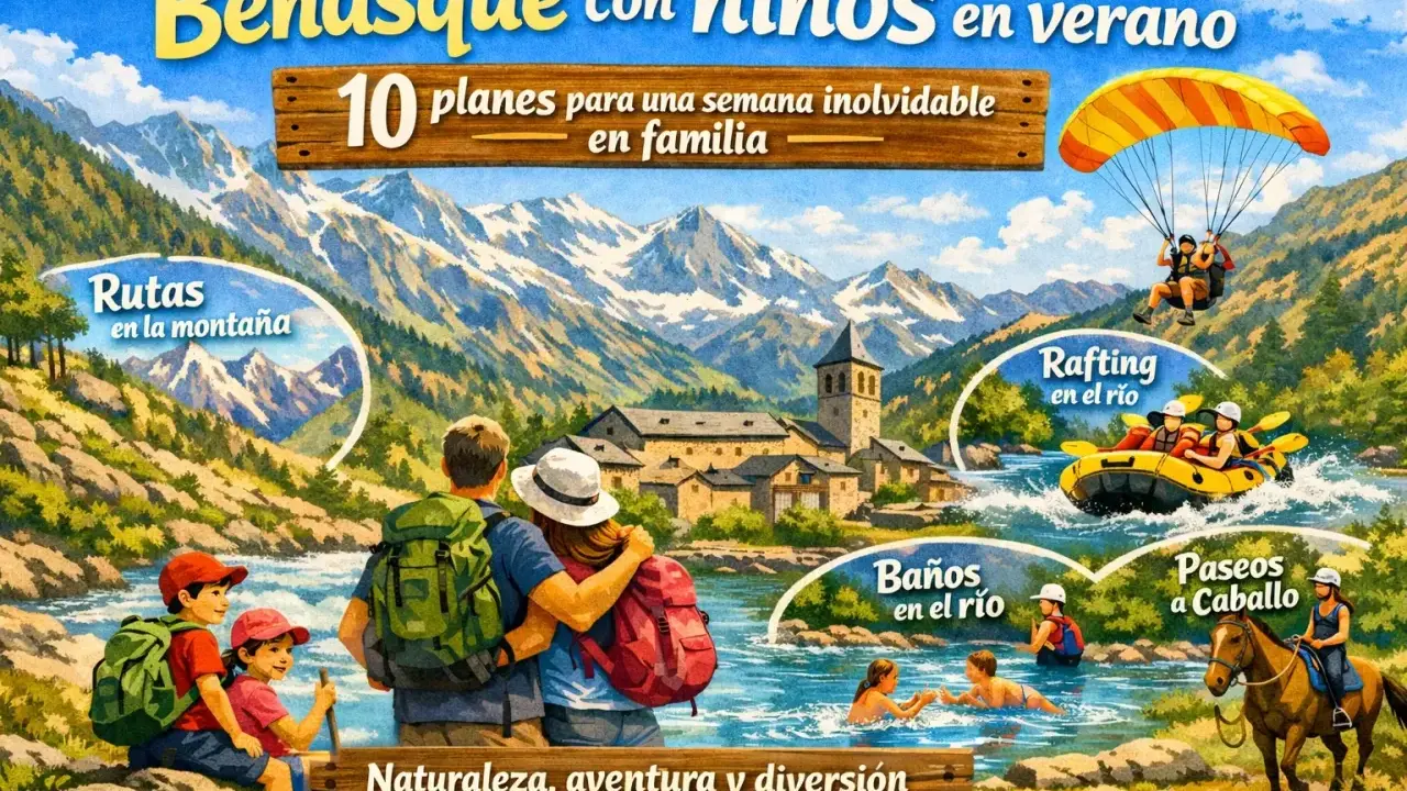 Descubre qué hacer en Benasque con niños: rutas, rafting, baños en el río y paseos a caballo. ¡Aventura familiar en el Pirineo!