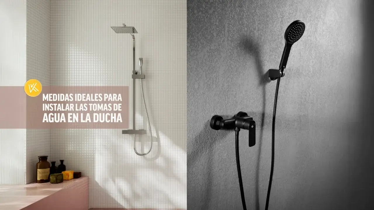 Duchas modernas y consejos para las medidas ideales de las tomas de agua en el baño.