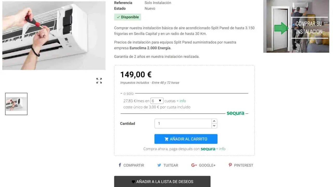 Instalación de sistemas de aire acondicionado Split Pared. Precio y opciones de pago disponibles.