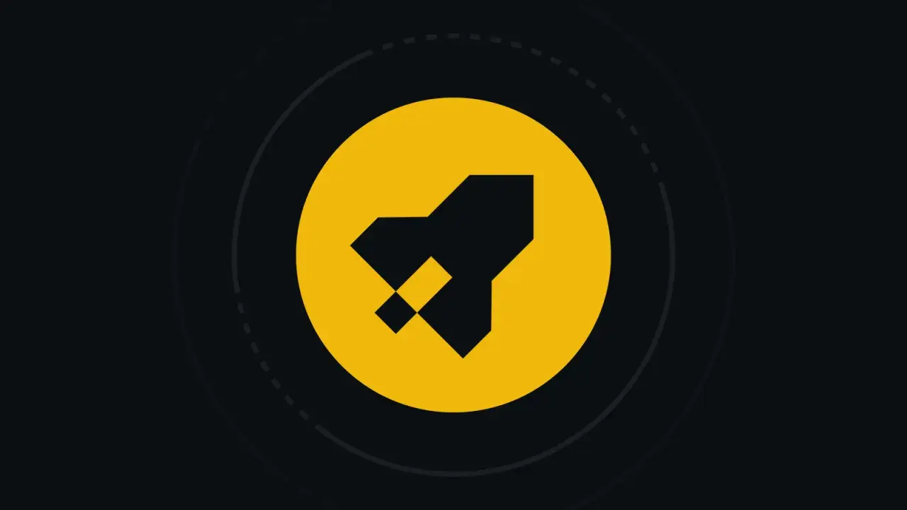 Żółta rakieta na czarnym tle, symbolizująca start nowych projektów na Binance Launchpad.