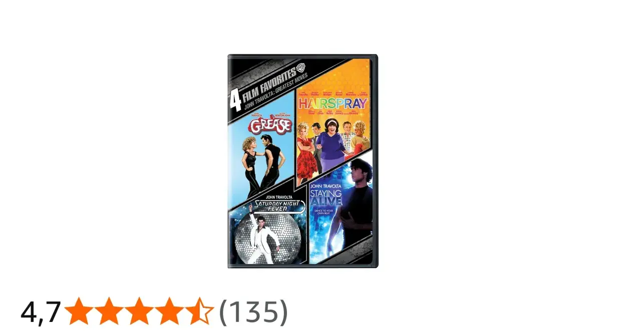 DVD-samling med filmer med John Travolta: Grease, Hairspray, Saturday Night Fever och Staying Alive.