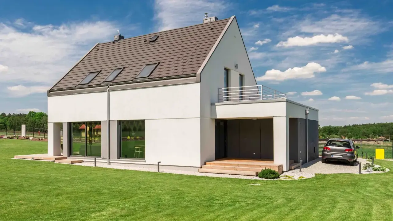 Modernes Haus mit großzügiger Dachterrasse, die viel Platz für Entspannung bietet. Die Traglast der Dachterrasse ist für viele Aktivitäten ausgelegt.