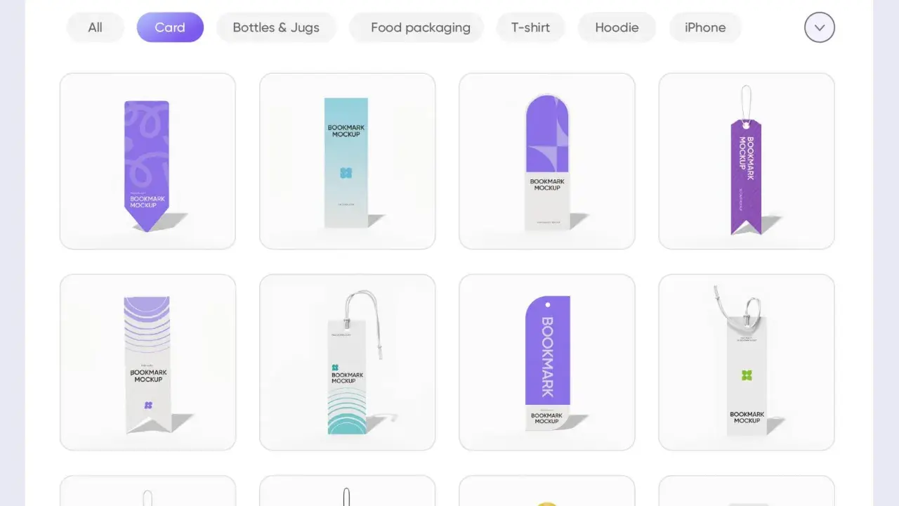 Variedad de diseños para mockup marcapaginas, con diferentes estilos y colores, listos para personalizar.