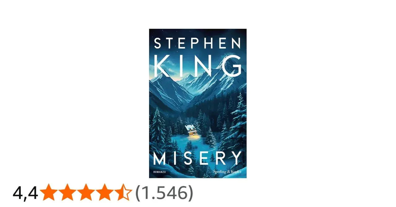 Copertina di "Misery" di Stephen King. Un romanzo che narra la terrificante storia di uno scrittore rapito dalla sua fan numero uno.