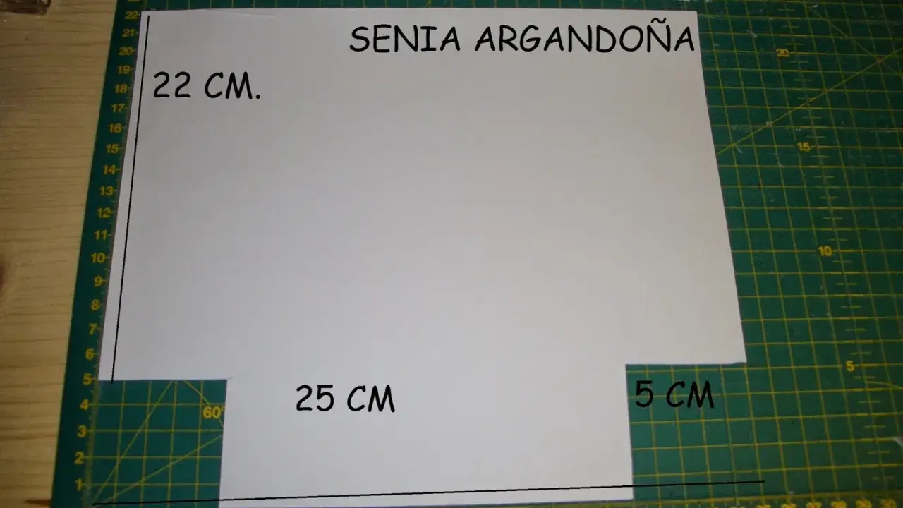 Patrón de neceser con medidas: 22 cm de alto, 25 cm de ancho y 5 cm de solapa.