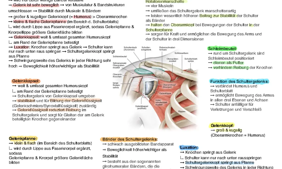 Das Schultergelenk mit seinem großen Gelenkkopf und der flachen Pfanne ermöglicht hohe Beweglichkeit. Die Funktion des Gelenkkopfes ist zentral für die Stabilität.