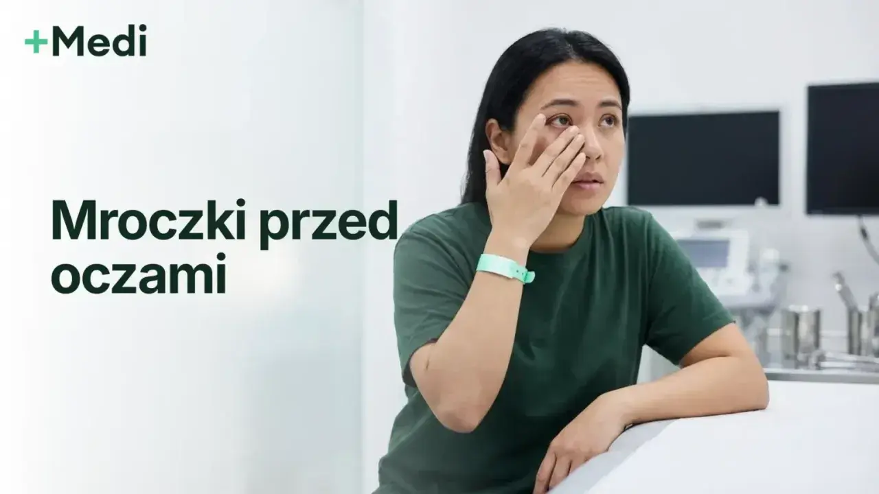 Kobieta z mroczkami przed oczami, szukająca domowych sposobów na poprawę widzenia.