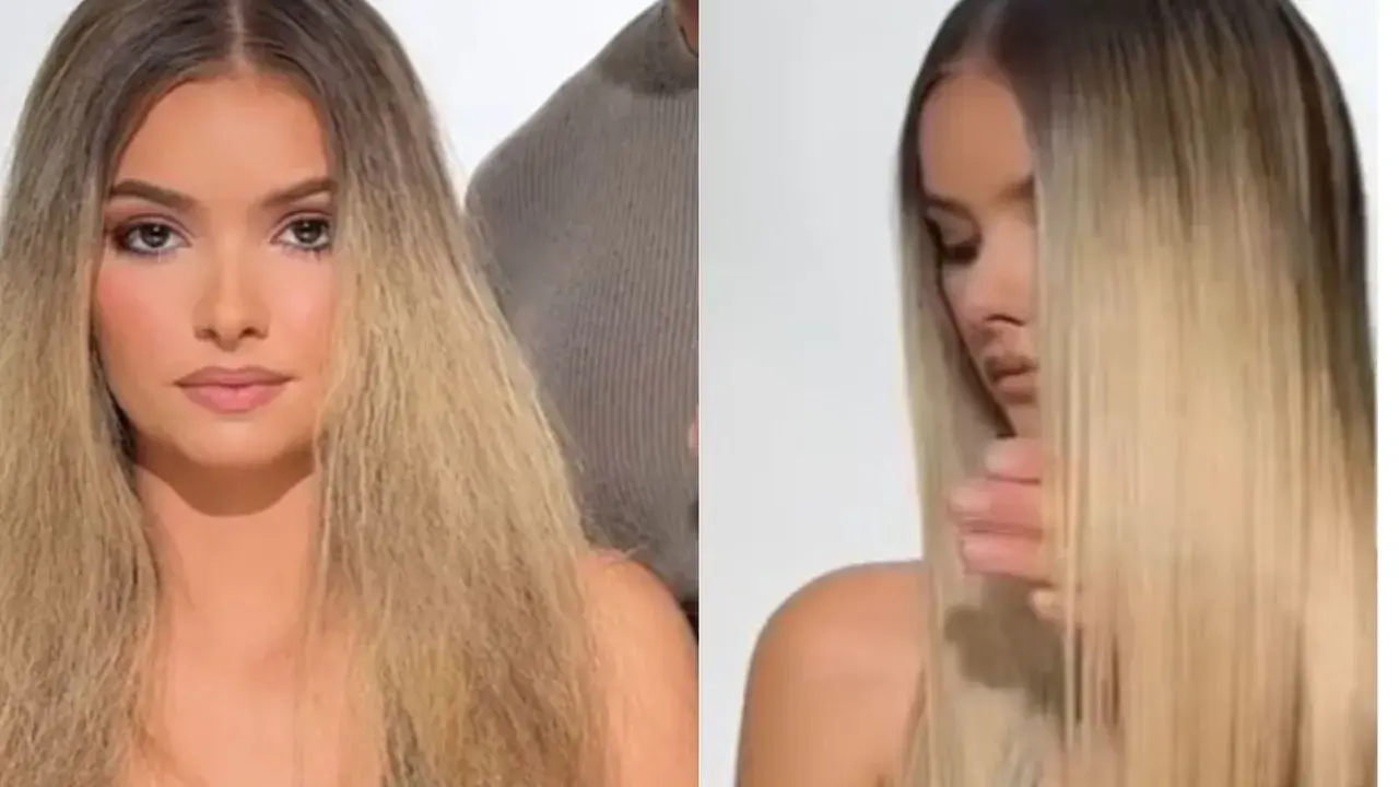 Avant/après : des cheveux mousseux transformés en une cascade lisse. Quelle coupe pour cheveux mousseux ? Une coupe qui lisse et sublime.