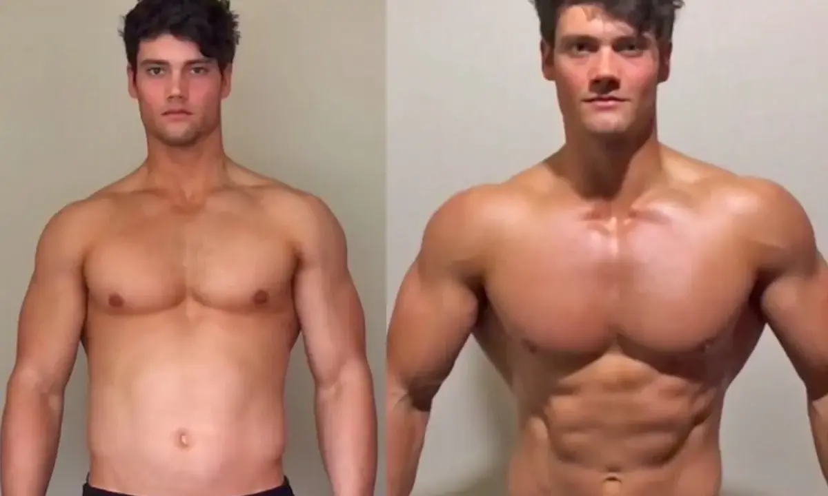 Ein normal trainierter Mann zeigt beeindruckende Fortschritte im Bodybuilding.