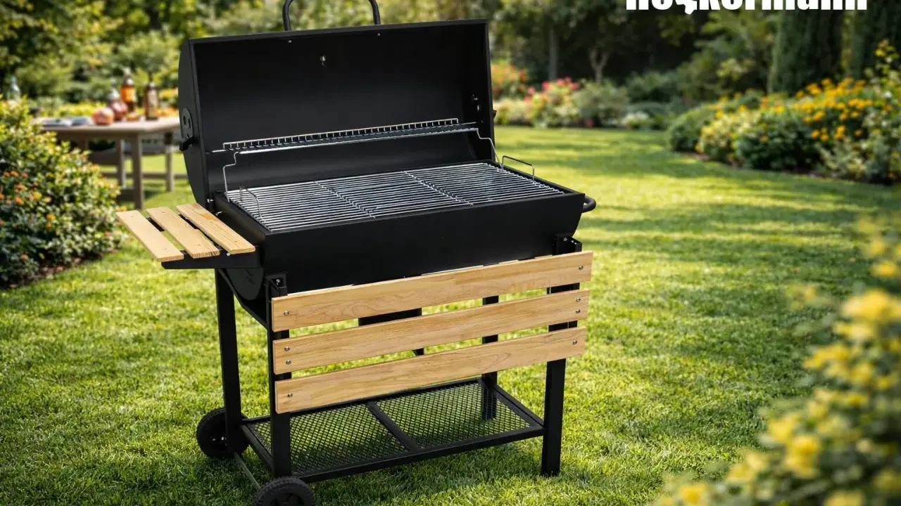 Nowy grill Heckermann czeka na rozpalenie. Wystarczy kilka prostych kroków, by cieszyć się smakiem potraw z rusztu w ogrodzie.