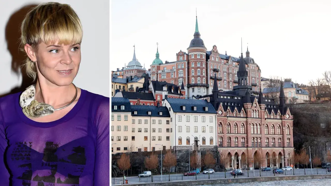 Robyn med sitt unika halsband, framför Stockholms vackra byggnader. Kanske är det här var Robyn bor?