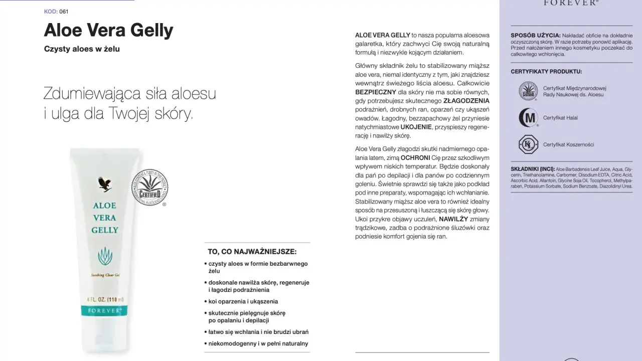 Aloe Vera Gelly Forever – kojący żel z aloesu dla Twojej skóry. Idealny na podrażnienia, oparzenia i po depilacji.