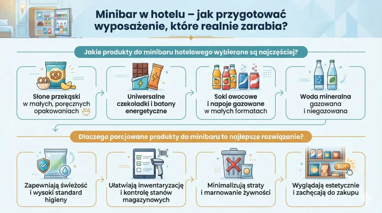Strategia rozwoju produktu: popularne przekąski i napoje w hotelowym minibarku, które zapewniają świeżość, ułatwiają kontrolę i zachęcają do zakupu.