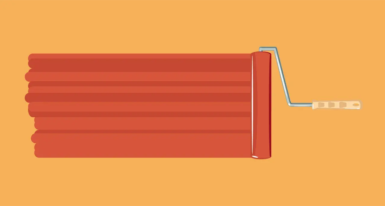 Rouleau à peinture appliquant une bande orange vif, comme pour une recette peinture suédoise.