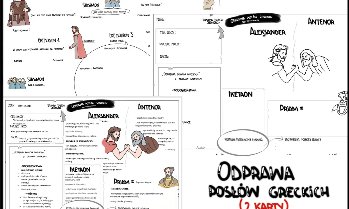 Odprawa posłów greckich" - bohaterowie Aleksander i Antenor dyskutują. Aleksander, syn Priama, jest egoistą, Antenor rozsądnym doradcą.