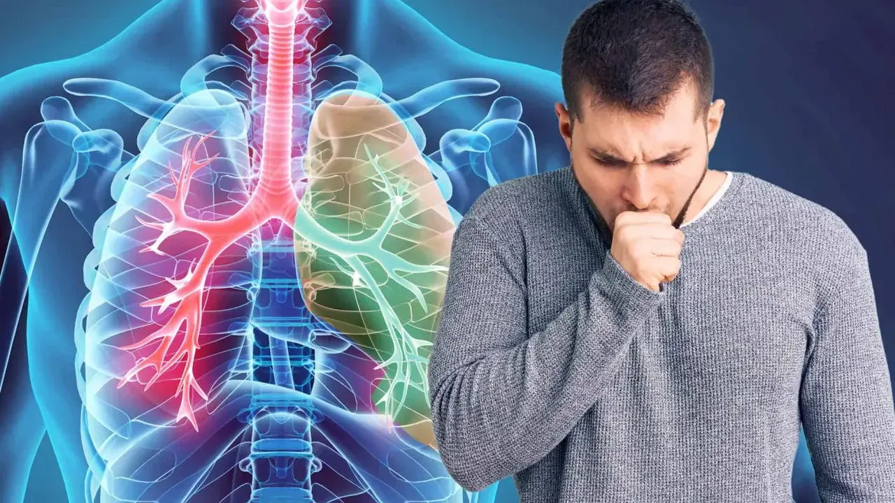 Mann hustet, Lunge mit COPD-Symptomen. Appetitlosigkeit kann ein Zeichen sein.