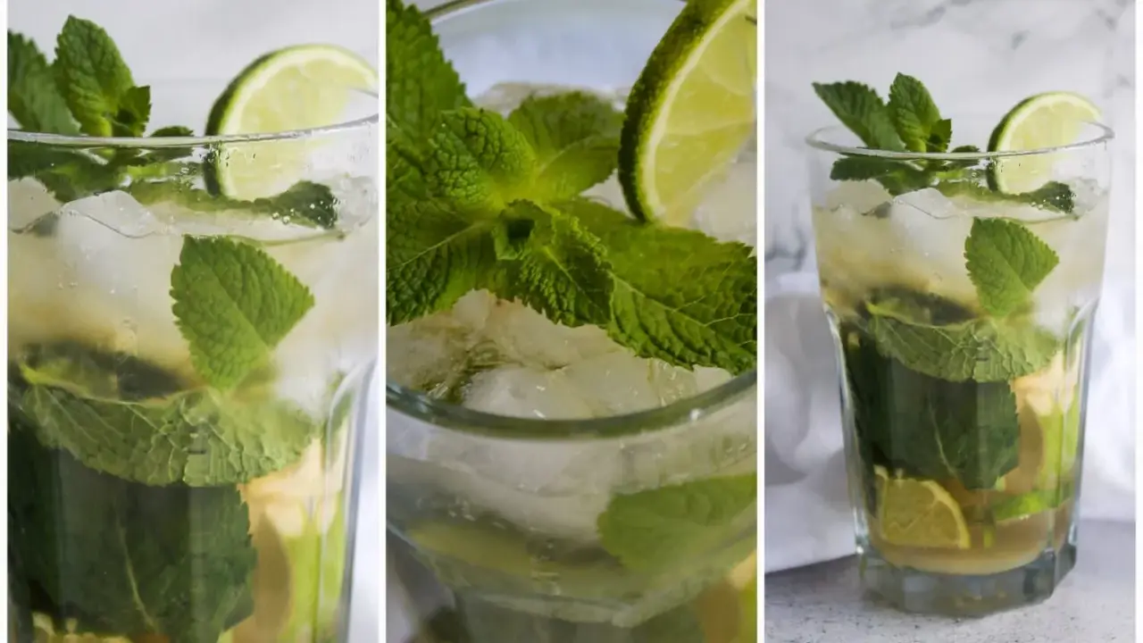 Erfrischender caipirinha alkoholfrei mit viel Minze und Limette auf Eis.