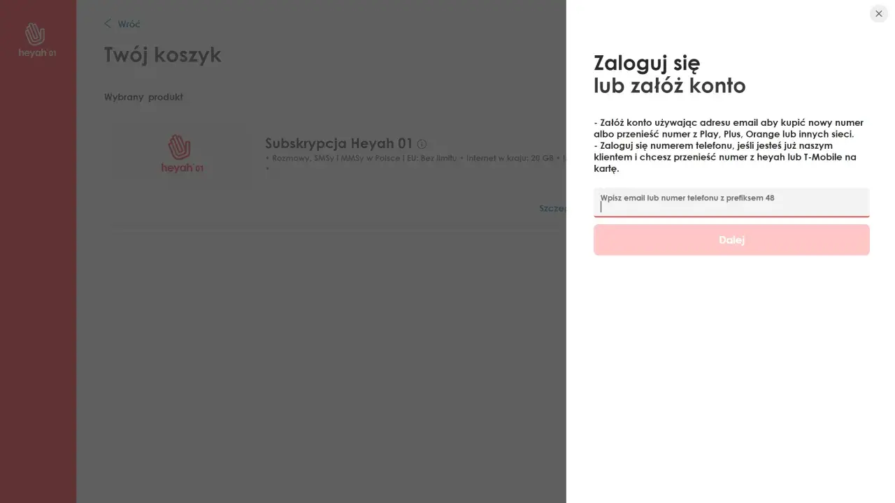 Chcesz przenieść numer do Heyah? Zaloguj się lub załóż konto, by dokończyć proces. Wpisz email lub numer telefonu.