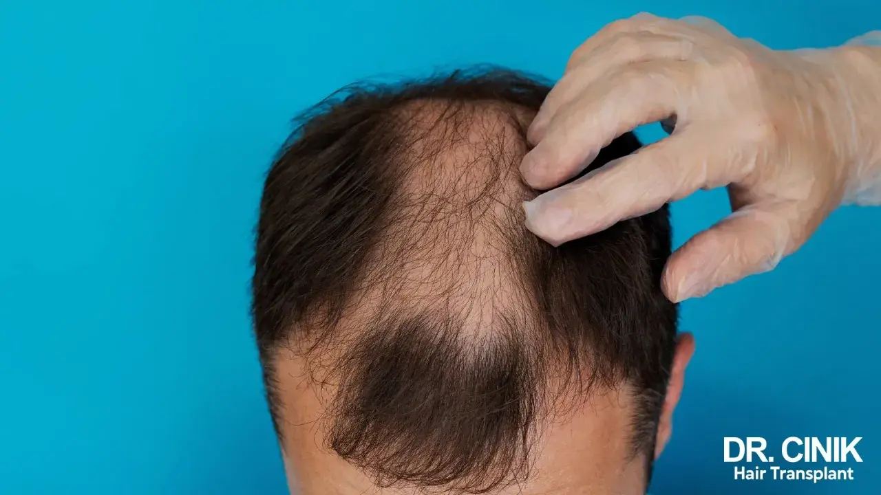 Main d'un médecin examinant une perte de cheveux. Une solution pour la perte de cheveux due à la thyroïde.