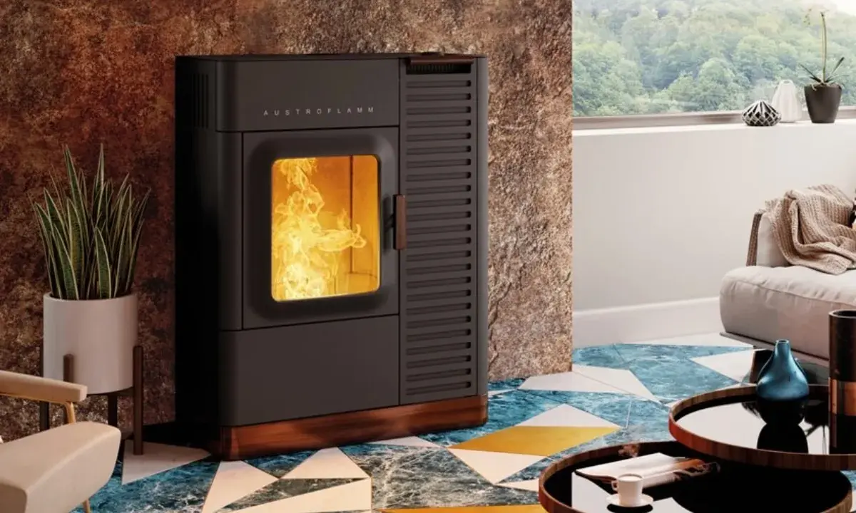 Poêle à granulés sans électricité, créant une ambiance chaleureuse avec ses flammes vives. Un design moderne pour un confort durable.