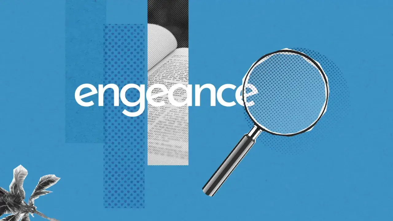 Une loupe examine le mot "engeance", révélant un texte ancien.