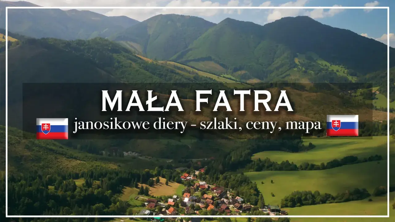 Malá Fatra: szlaki, ceny, mapa. Widok na górzysty krajobraz Słowacji z wioską w dolinie. Trudność szlaków jest zróżnicowana.