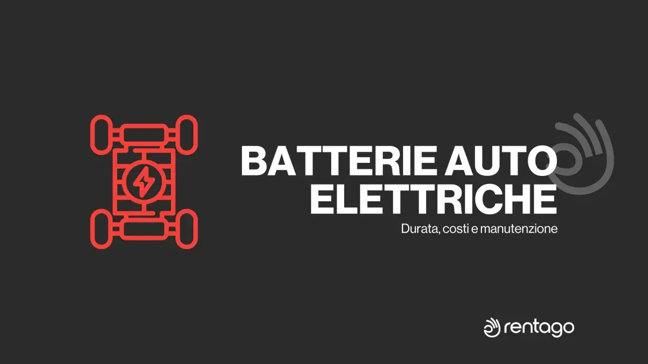 Icona stilizzata di una batteria auto elettrica con fulmine. Testo: Batterie auto elettriche, durata, costi e manutenzione.