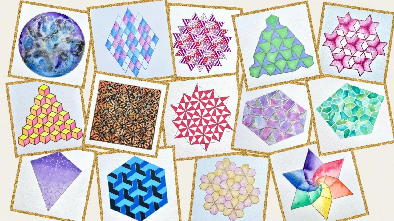 Bunte geometrische Muster, die an eine faszinierende Punktsymmetrie erinnern.