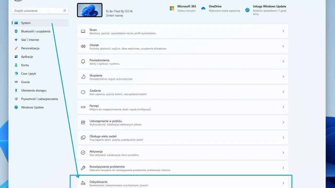 Odzyskiwanie systemu Windows, gdzie znajdziesz opcje resetowania i zaawansowanego uruchamiania, aby przywrócić sterownik Titanic do ustawień fabrycznych.