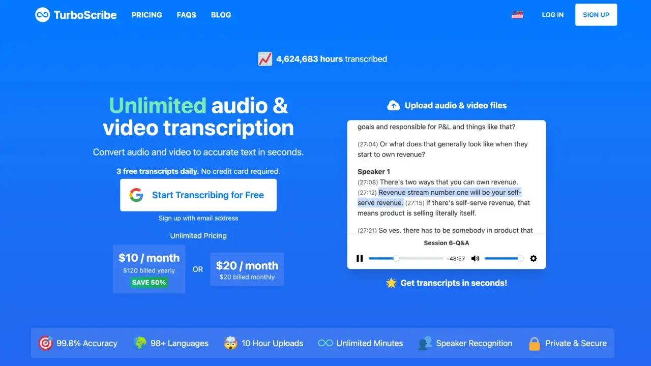 TurboScribe: trascrizione audio/video rapida e accurata. Ottieni la tua prima trascrizione gratis!