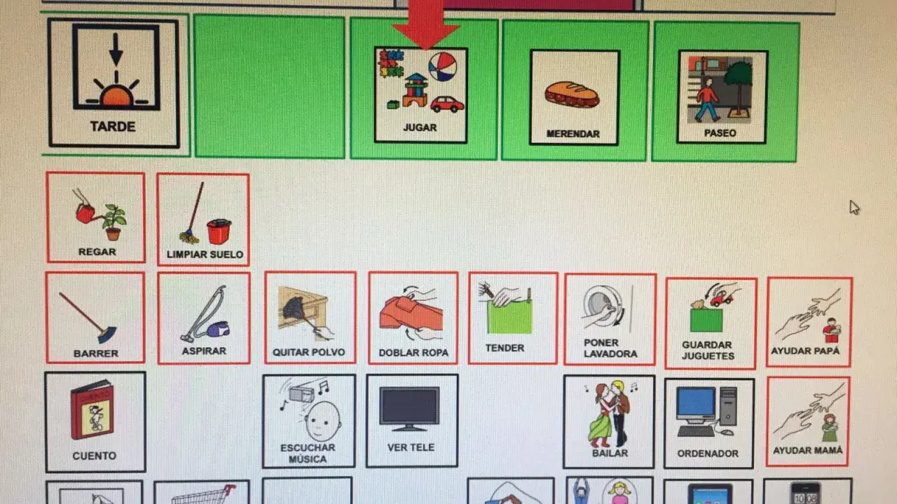 Calendario de rutinas para niños con TDAH: Jueves. Incluye actividades como jugar, merendar, pasear, regar, limpiar, barrer, aspirar, quitar polvo, doblar ropa, tender, poner lavadora, guardar juguetes, leer cuento, escuchar música, ver tele, bailar, o...