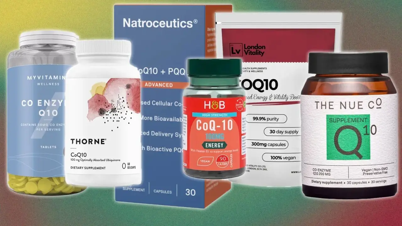 Plusieurs marques de suppléments de Coenzyme Q10, vantant leurs coenzyme q10 bienfaits pour l'énergie et la vitalité.
