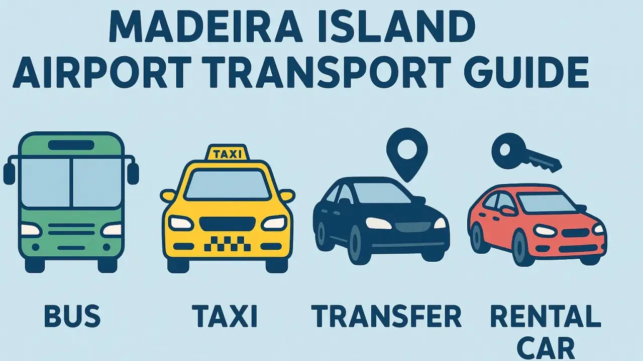 Transportoptionen am Flughafen Madeira: Bus, Taxi, Transfer und Mietwagen.