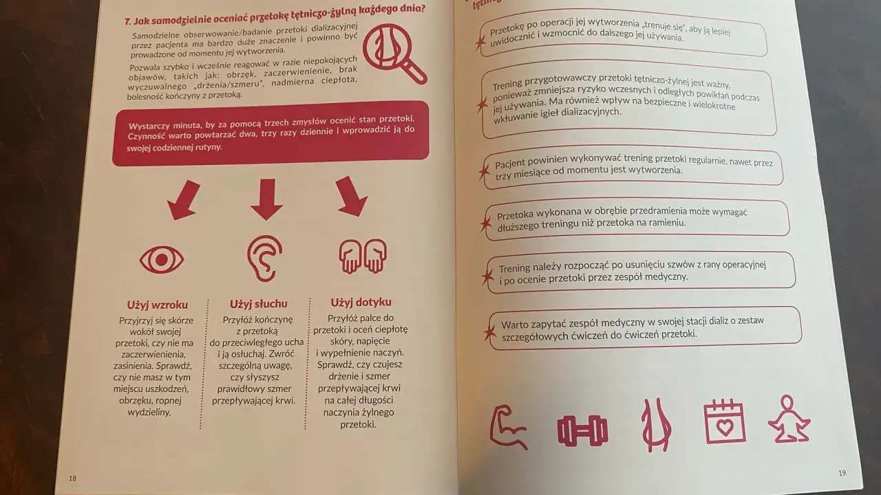 Przetoka dializacyjna: 10 pytań głównych. Jak ocenić przetokę wzrokiem, słuchem i dotykiem? Trening przygotowawczy.