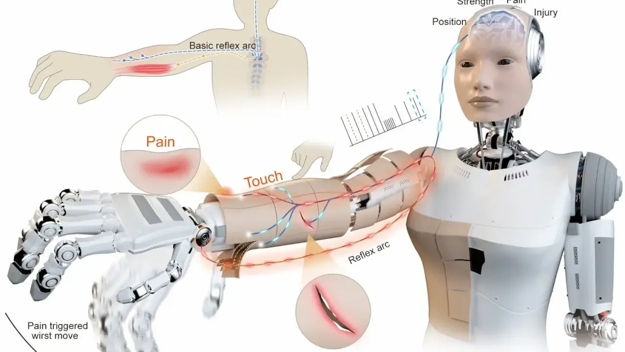 Un robot humanoïde simule un arc réflexe pour réagir à la douleur et aux blessures, un système roboratif pour une meilleure interaction.