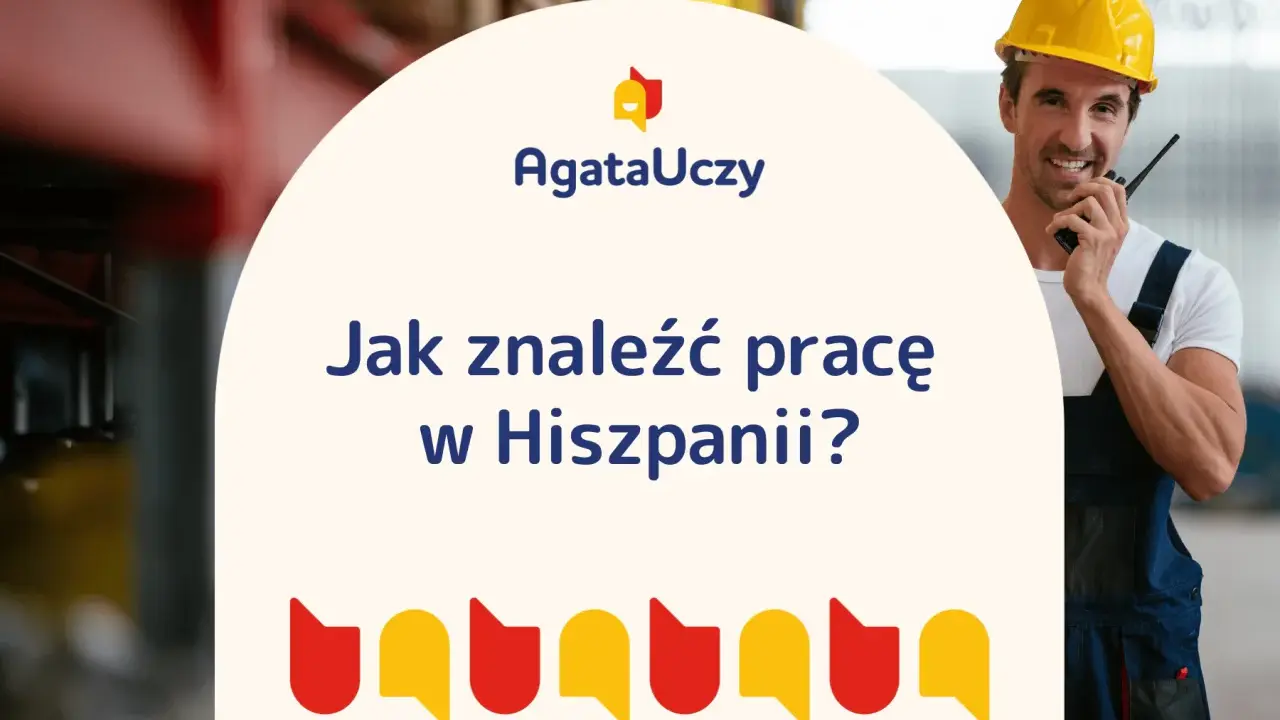 Uśmiechnięty pracownik w kasku i ogrodniczkach z krótkofalówką. Jak znaleźć pracę w Hiszpanii? AgataUczy.