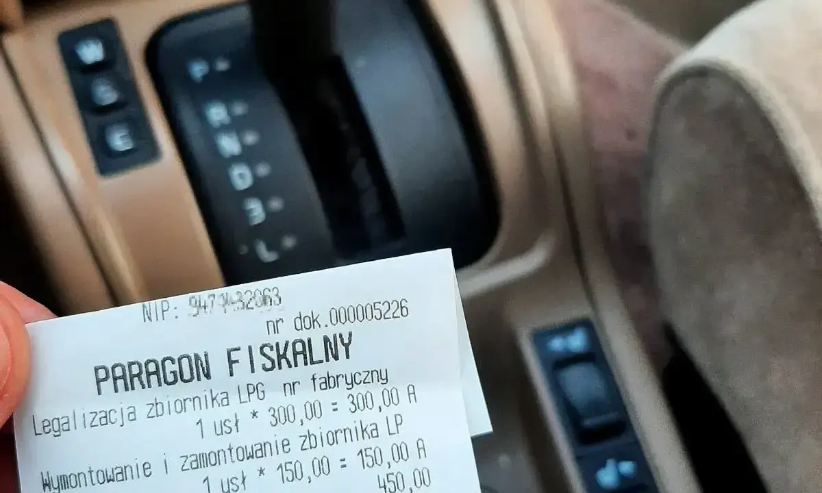 Paragon za legalizację i montaż zbiornika LPG. Przegląd auta z lpg zakończony sukcesem.